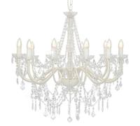 vidaXL Lampadario con Perle di Cristallo Rotondo 12 Lampadine E14 Elegante Lampada da Soffitto Luce Interni Bianco Trasparente in Metallo e Acrilico