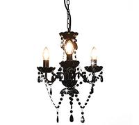 vidaXL Lampadario con Perle di Cristallo Rotondo 3 Lampadine E14 Elegante Lampada da Soffitto Luce Interni Nero e Trasparente in Metallo e Acrilico