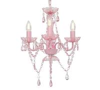 vidaXL Lampadario con Perle di Cristallo Rotondo 3 Lampadine E14 Lampada Soffitto Luce Pendente Base in Metallo Rosa Gocce Acrilico Trasparente