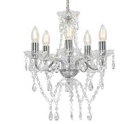 vidaXL Lampadario con Perle di Cristallo Rotondo 5 Lampadine E14 Lampada Soffitto Luce Pendente Base in Metallo Argento Gocce Acrilico Trasparente