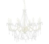 vidaXL Lampadario con Perle di Cristallo Rotondo 8 Lampadine E14 Elegante Lampada da Soffitto Luce Interni Bianco Trasparente in Metallo e Acrilico