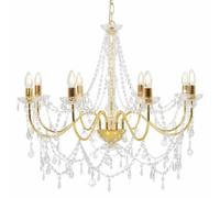 vidaXL Lampadario con Perle di Cristallo Rotondo 8 Lampadine E14 Elegante Lampada da Soffitto Luce Interni Dorato Trasparente in Metallo e Acrilico