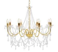 vidaXL Lampadario con Perle di Cristallo Rotondo 8 Lampadine E14 Elegante Lampada da Soffitto Luce Interni Dorato Trasparente in Metallo e Acrilico