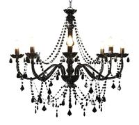 vidaXL Lampadario con Perle di Cristallo Rotondo 8 Lampadine E14 Lampada Soffitto Luce Pendente Base in Metallo Nero Gocce Acrilico Trasparente