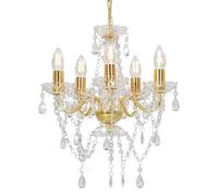 vidaXL Lampadario con Perline di Cristallo Dorato Tondo 5 E14