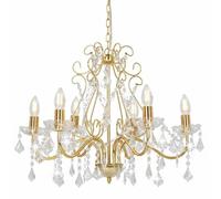 vidaXL Lampadario con Perle di Cristallo Rotondo 6 Lampadine E14 Lampada Soffitto Luce Pendente Base in Metallo Dorato Gocce Acrilico Trasparente