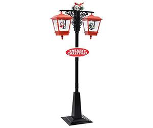 vidaXL Lampione Natalizio con Babbo Lampada di Natale Luce per Feste Decorazioni per FESTIVITÀ Addobbi Natale Nero e Rosso 81x40x188 cm in PVC