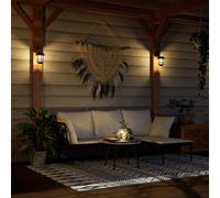 vidaXL Lanterne Solari per Esterni 2 pz Fiamma Tremolante Bianco Caldo, Lanterna Solare da Parete per Giardino, Lampada da Parete Solare per Esterno, Lampada da Parete a energia Solare