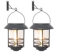 vidaXL Lanterne Solari per Esterni 2 pz Fiamma Tremolante Bianco Caldo, Lanterna Solare da Parete per Giardino, Lampada da Parete Solare per Esterno, Lampada da Parete a energia Solare