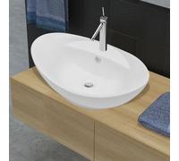 vidaXL Lavabo in Ceramica Ovale Foro Scarico Foro Rubinetto Lavandino Lavello