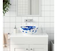 vidaXL Lavabo da Appoggio Bianco e Blu Rotondo Φ41x14 cm Ceramica