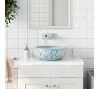 vidaXL Lavabo da Appoggio Bianco e Blu Rotondo Φ41x14 cm Ceramica