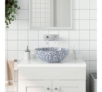 vidaXL Lavabo da Appoggio Bianco e Blu Rotondo Φ41x14 cm Ceramica, lavandino da appoggio, lavandino da Bagno, lavamani, lavabo da Bagno, lavabo