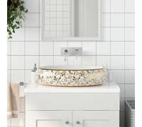 vidaXL Lavabo da Appoggio Bianco e Oro Ovale 59x40x15 cm Ceramica