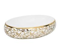 vidaXL Lavabo da Appoggio Bianco e Oro Ovale 59x40x15 cm Ceramica