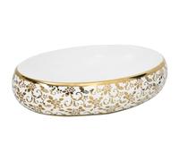 vidaXL Lavabo da Appoggio Bianco e Oro Ovale 59x40x15 cm Ceramica