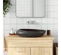 vidaXL Lavabo da Appoggio Grigio e Nero Ovale 59x40x14 cm Ceramica