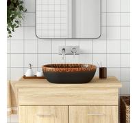vidaXL Lavabo da Appoggio Nero e Arancione Ovale 47x33x13 cm Ceramica