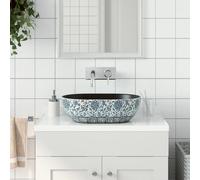 vidaXL Lavabo da Appoggio Nero e Blu Ovale 47x33x13 cm Ceramica