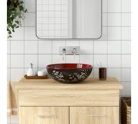 vidaXL Lavabo da Appoggio Nero e Rosso Rotondo Φ41x14 cm Ceramica