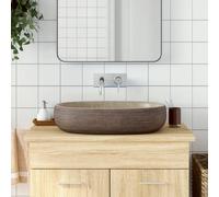 vidaXL Lavabo da Appoggio Sabbia e Marrone Ovale 59x40x14 cm Ceramica