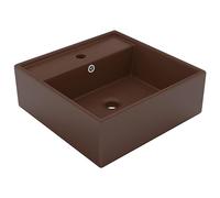 vidaXL Lavabo Troppopieno Lavello per Bagno Lavandino per Toilette Prodotti per Bagno Vaschetta Cubico Marrone Scuro Opaco 41x41cm Ceramica