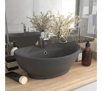 vidaXL Lavabo Troppopieno Ovale Grigio Scuro Opaco 58,5x39cm Ceramica