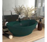 vidaXL Lavabo Troppopieno Ovale Verde Scuro Opaco 58,5x39cm Ceramica