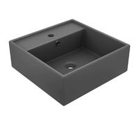 vidaXL Lavabo Troppopieno Quadrato Grigio Scuro Opaco 41x41cm Ceramica