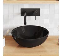 vidaXL Lavandino Ø28x10 cm in Ceramica Nero Lucido, lavabo, lavandino da appoggio, lavandino rotondo, lavello, lavandino in ceramica, sanitario