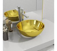 vidaXL Lavandino con Foro di Scarico Rotondo Moderno Elegante Lavello Lavabo Arredo Bagno Sanitari 28x10 cm in Ceramica Oro