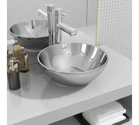 vidaXL Lavandino Resistente Elegante Pratico Decorativo Design Contemporaneo Finitura Lucida Lavello Lavabo Sanitari Bagno 32,5x14 cm Ceramica Argento