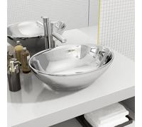 vidaXL Lavandino Resistente Elegante Pratico Decorativo Contemporaneo Finitura Lucida Lavello Lavabo Sanitari Bagno 40x33x13,5 cm in Ceramica Argento