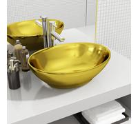 vidaXL Lavandino con Foro di Scarico Ovale Moderno Elegante Lavello Lavabo Arredo Bagno Sanitari 40x33x13,5 cm in Ceramica Oro