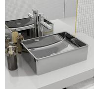 AX Lavello Bagno Appoggio Ceramica Lavabo Rettangolare 41x30x12cm Argento 143495