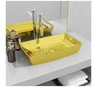 vidaXL Lavandino con Foro di Scarico Quadrato Moderno Elegante Lavello Lavabo Arredo Bagno Sanitari 71x38x13,5 cm in Ceramica Oro