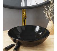 vidaXL Lavandino Bagno con Rubinetto e Piletta in Vetro Temperato Nero