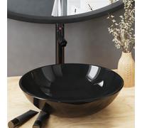 vidaXL Lavandino Bagno con Rubinetto e Piletta in Vetro Temperato Nero
