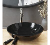 VidaXL Lavandino Bagno con Rubinetto e Piletta in Vetro Temperato Nero