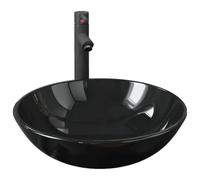 vidaXL Lavandino bagno in vetro temperato con rubinetto e piletta Nero