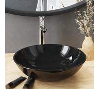 vidaXL Lavandino Bagno con Rubinetto e Piletta in Vetro Temperato Nero