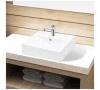 vidaXL Lavandino Bagno Ceramica Bianca Rettangolare e Foro di Trabocco