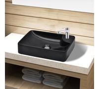 vidaXL Lavandino da Bagno in Ceramica Nera con Foro Scarico Lavello Lavabo