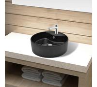 vidaXL Lavandino bagno in Ceramica nera rotondo con Foro di trabocco