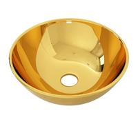 vidaXL Lavandino con Foro di Scarico Rotondo Moderno Elegante Lavello Lavabo Arredo Bagno Sanitari 28x10 cm in Ceramica Oro
