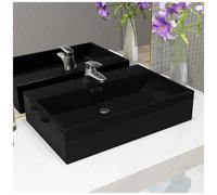 vidaXL Lavandino con Foro Rubinetto Ceramica Nero 60,5x42,5x14,5 cm
