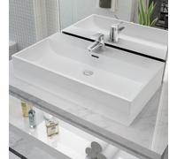 vidaXL Lavandino con Foro Rubinetto in Ceramica Bianca 76x42,5x14,5 cm
