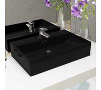 vidaXL Lavandino con Foro Rubinetto in Ceramica Nero 76x42,5x14,5 cm