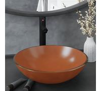 vidaXL Lavandino con Rubinetto e Piletta in Vetro Temperato Marrone