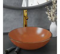 vidaXL Lavandino con Rubinetto e Piletta in Vetro Temperato Marrone